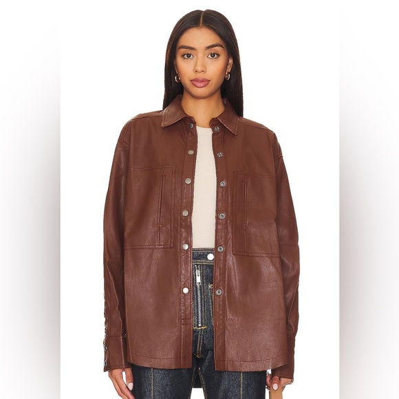 Free People Easy Rider Faux Leather Shacket in Desert Topaz brown size small - Picture 2 of 9